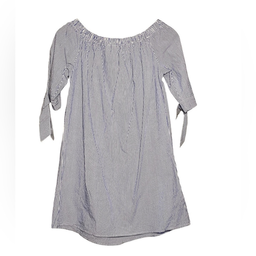 Tacera Blue and White Striped Off the Shoulder Dress Size Medium